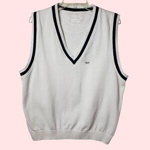 Cutter & Buck V-Neck Sweater Vest With Trim Mens M 100% Cotton Blk/ Wht Medium